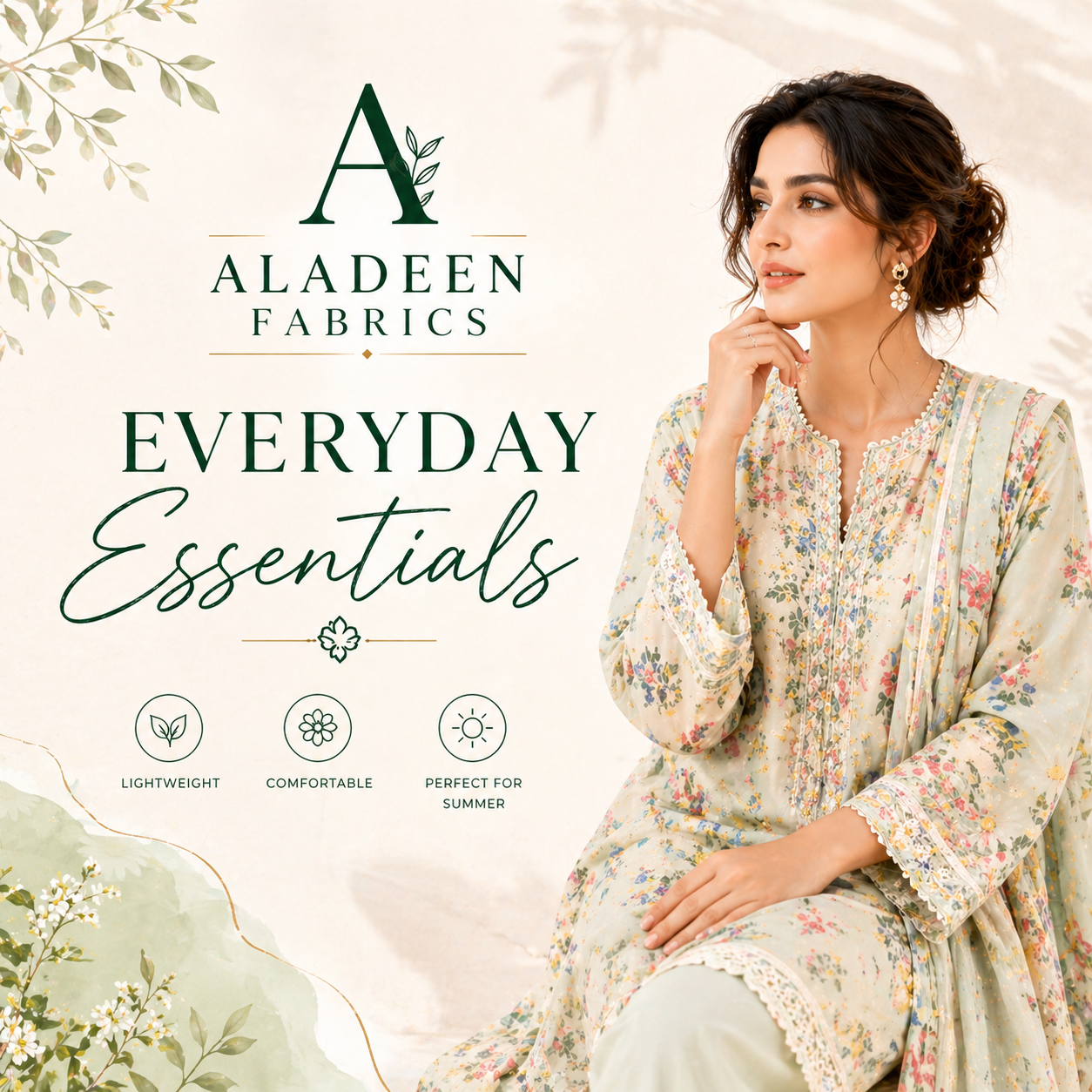 Aladeen Fabrics everyday essentials lawn collection with light summer suits for women