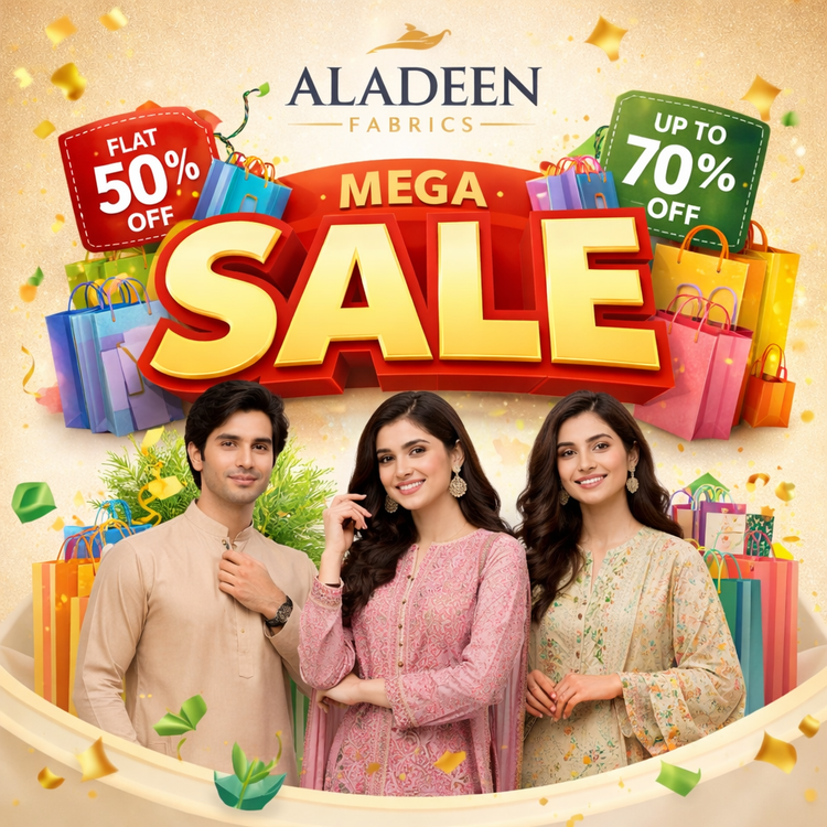 Aladeen Fabrics Sale Collection Discounted Lawn and Unstitched Suits Pakistan