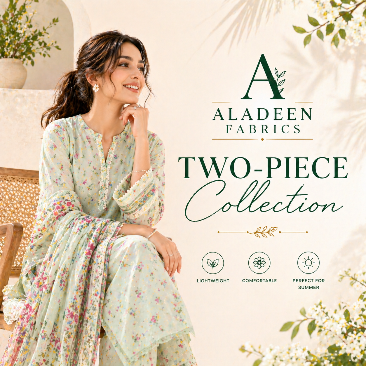 Aladeen Fabrics two piece lawn suits collection with digital printed summer dresses