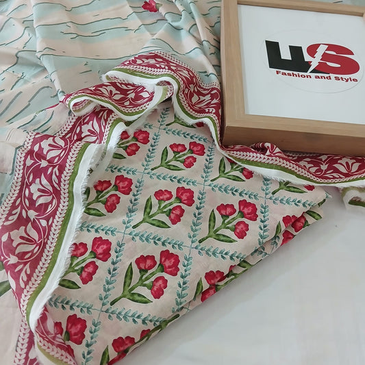 Bin Naeem Digital All Over Printed Lawn 3 Piece Suit – Unstitched Summer Collection with Voil Dupatta & Trouser