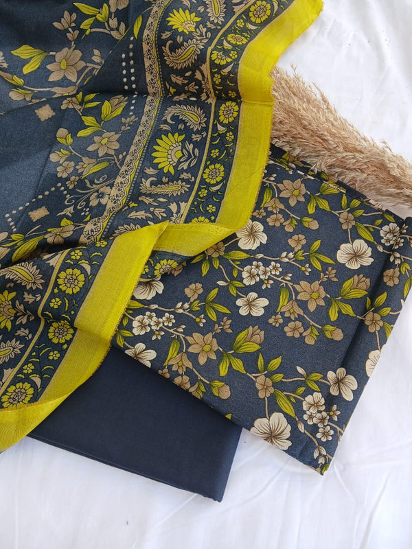 Bin Naeem Platinum Unstitched 3-Piece Collection – Deep Green & Olive Green Elegant Lawn Suit