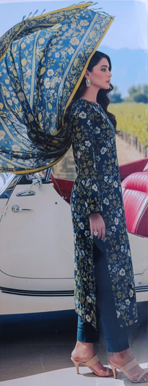 Bin Naeem Platinum Unstitched 3-Piece Collection – Deep Green & Olive Green Elegant Lawn Suit