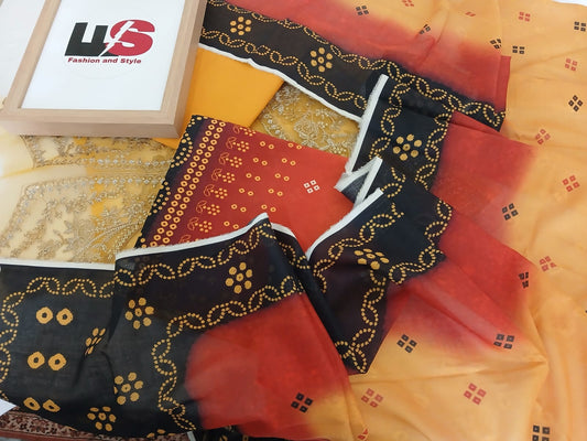 Motifz Chunri Digital Printed Lawn Suit – 3 Piece with Embroidered Neck & Daman Patch