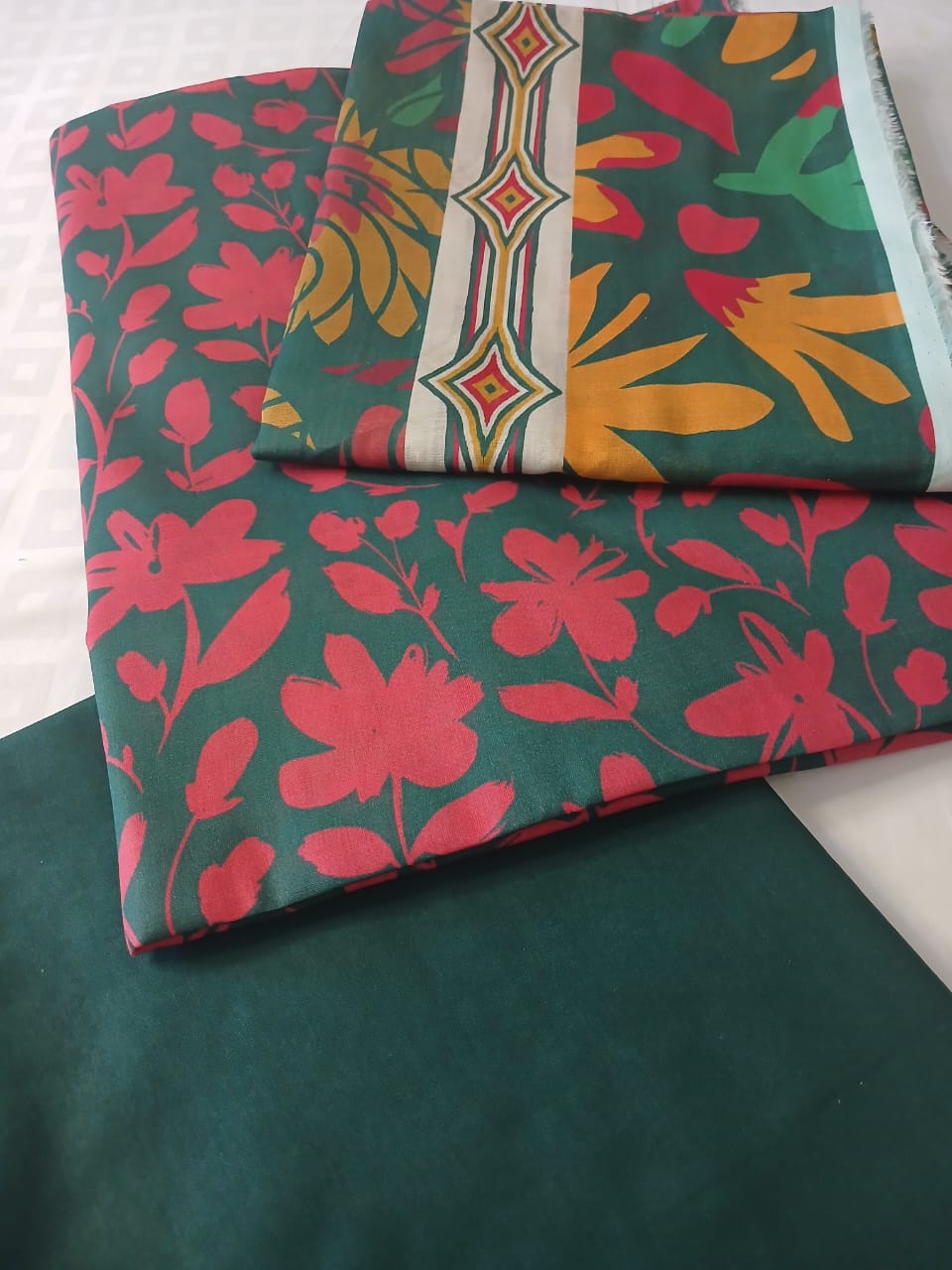 dark green lawn suit trouser fabric plain dyed texture unstitched