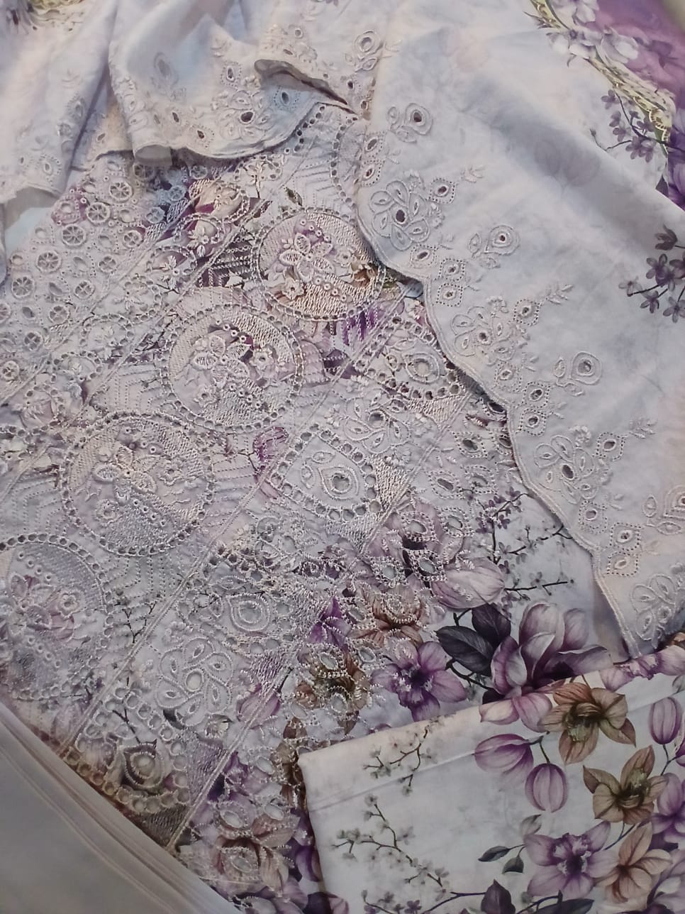 Lightweight lawn dupatta with digital floral print in lavender tones for summer wear