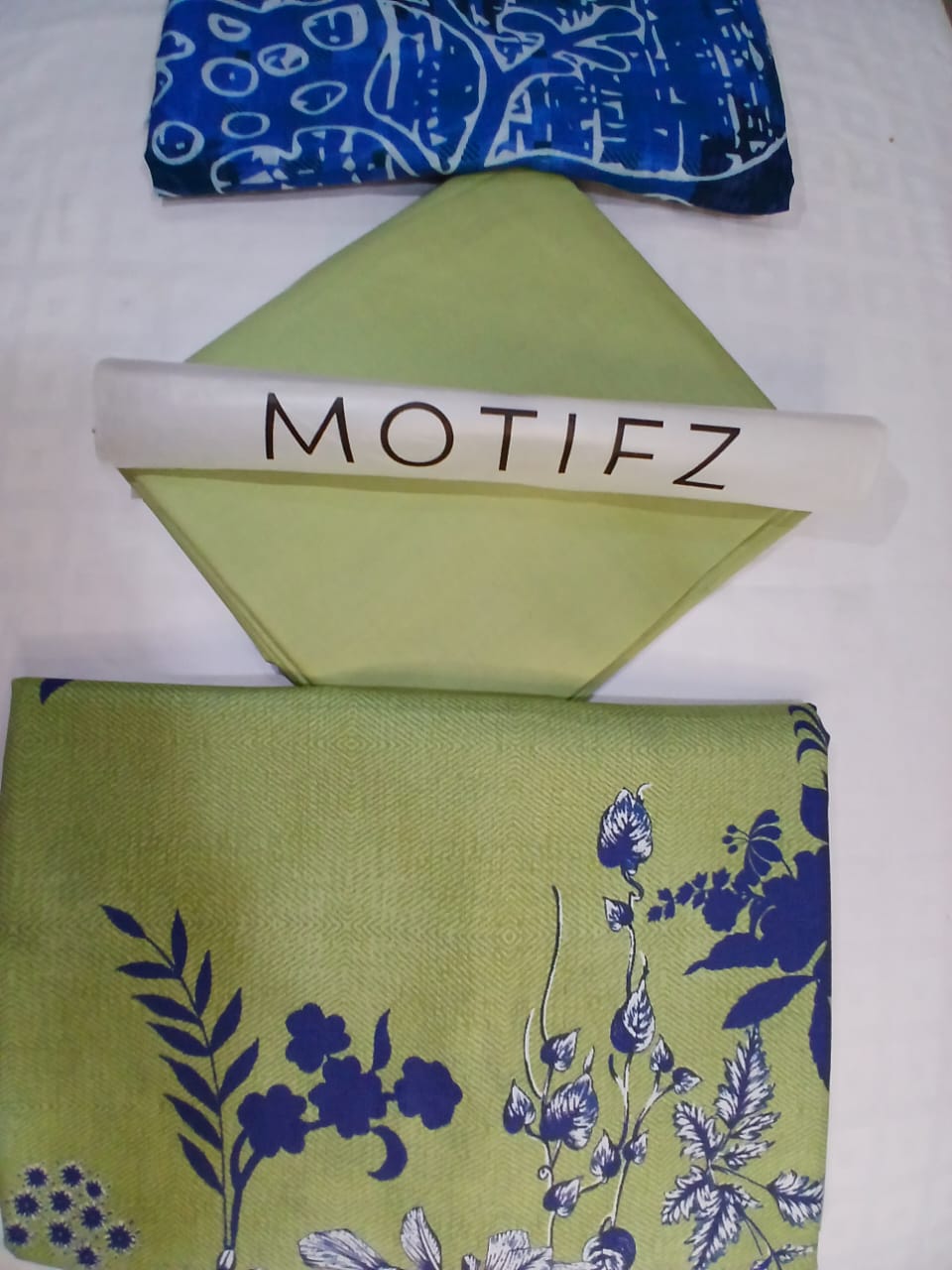 motifz lime green lawn shirt royal blue print fabric detail