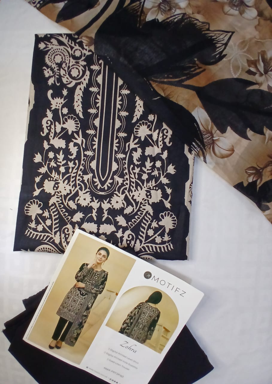 Elegant printed lawn dupatta black and beige color combination