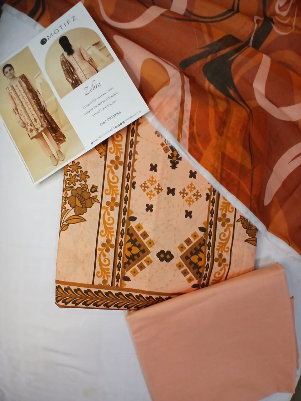 peach rust orange floral lawn suit 3 piece front view summer collection