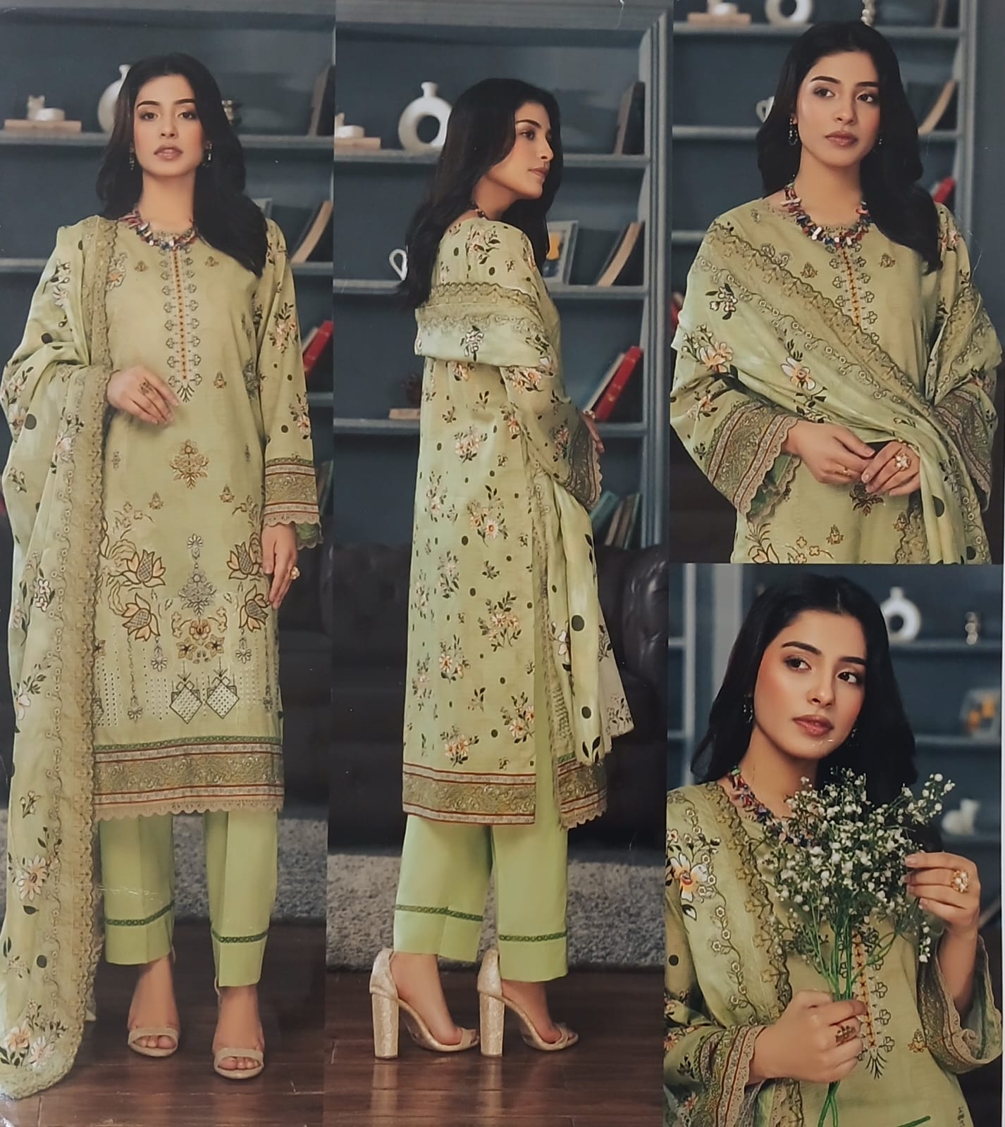 back side design of pista green doria lawn embroidered shirt summer collection
