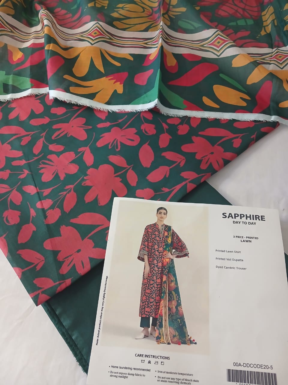 green lawn suit dupatta bold floral design lightweight summer fabric
