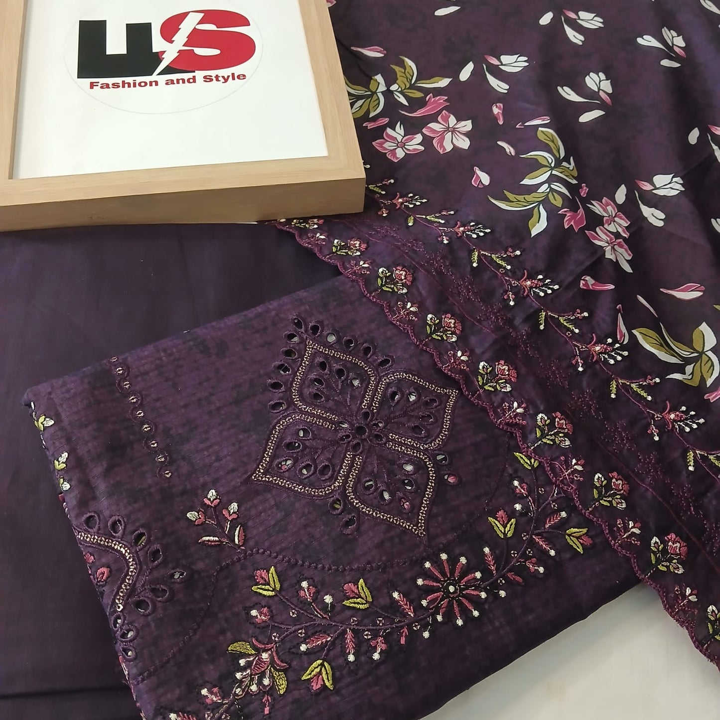 matching dupatta design with purple embroidered lawn 3 piece suit