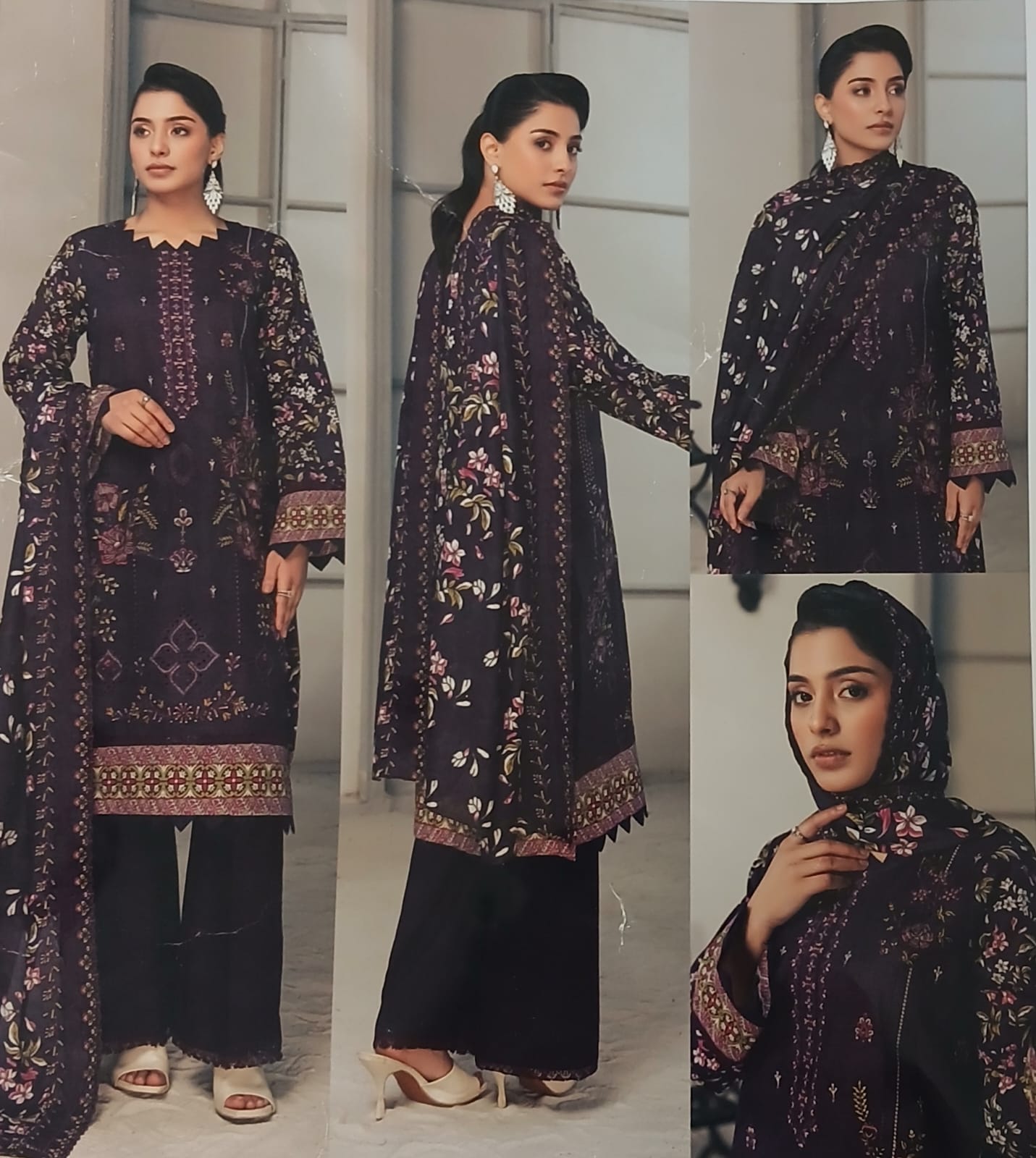 back design of purple doria lawn embroidered shirt summer wear