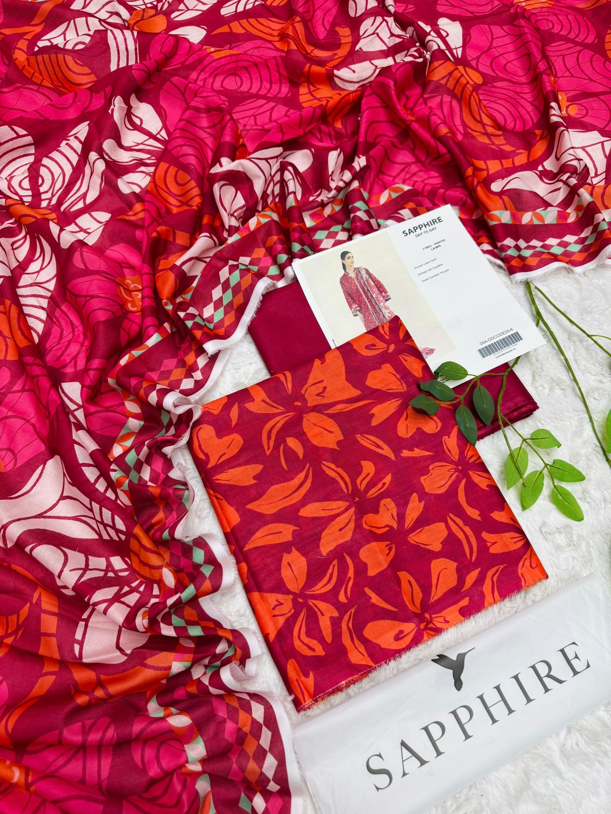 sapphire 3 piece printed lawn suit front view women summer outfit pakistan