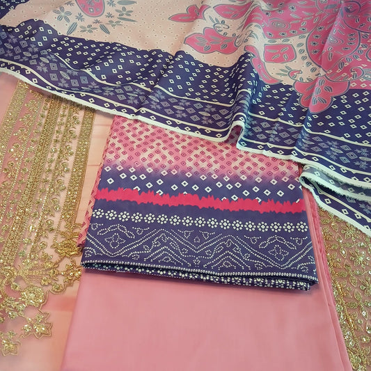 Motifz Chunri Digital Printed Lawn Suit – 3 Piece with Embroidered Neck & Daman Patch