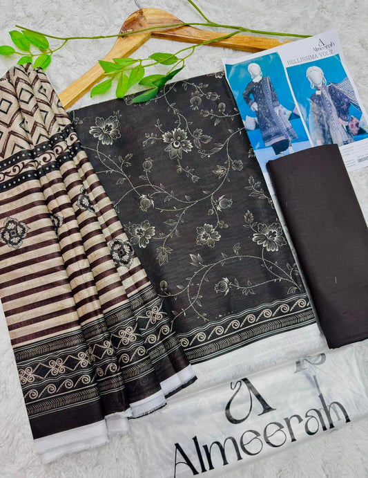 Black and beige printed lawn suit by Aladeen Fabrics