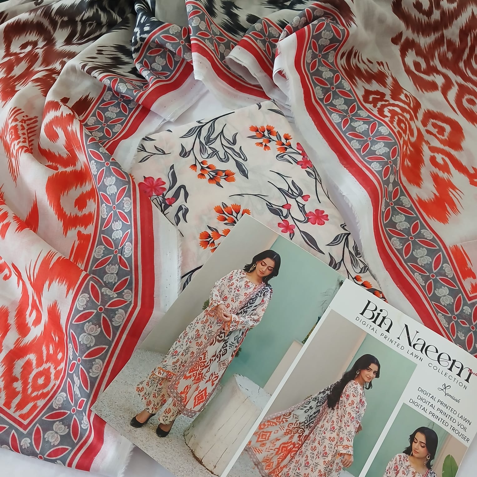 Digital printed lawn 3 piece suit styled look for casual wear and summer outfit