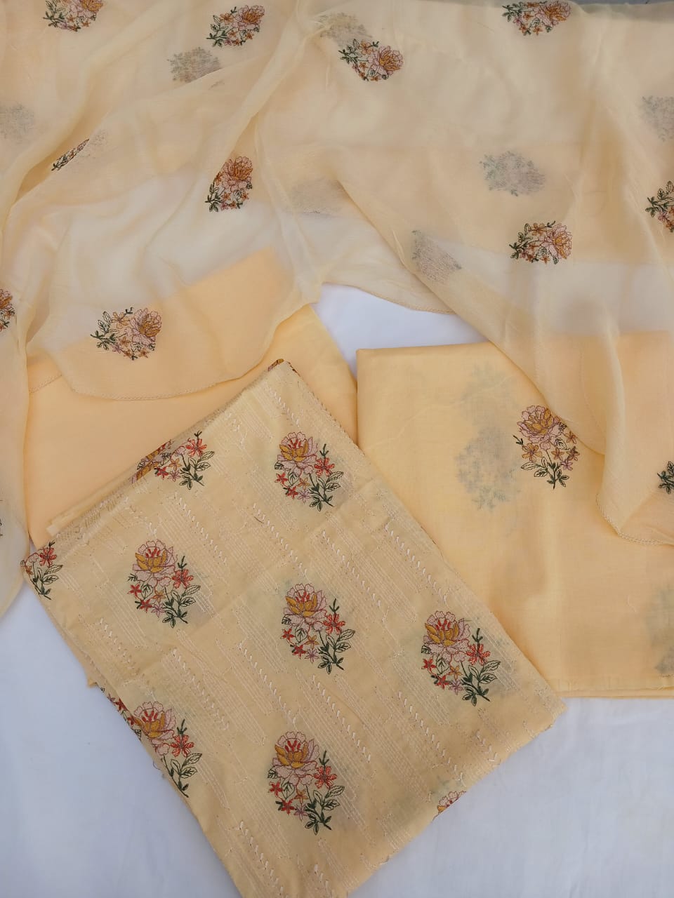 Soft embroidered Bamber dupatta paired with premium lawn dress for summer wear