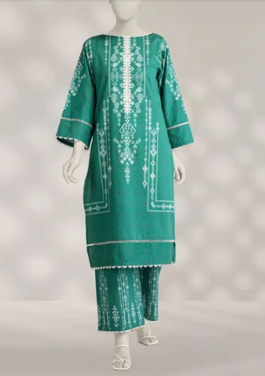 Menthi-2 embroidered cambric 2 piece suit front view for women