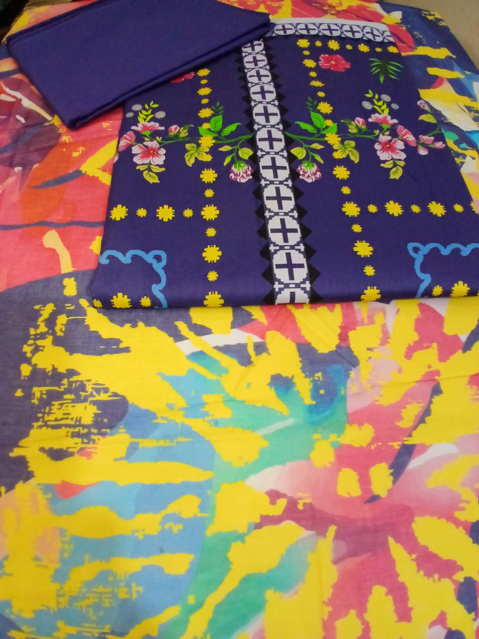 motifz zohra printed lawn shirt blue floral geometric design